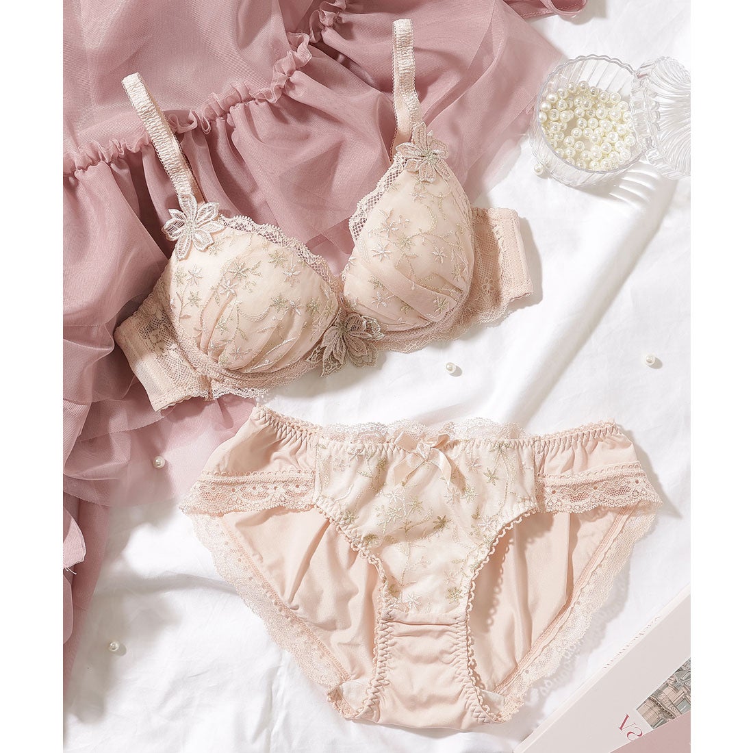 レースレディース Lace Ladies 【2点セット】フラワー 刺繍 3/4