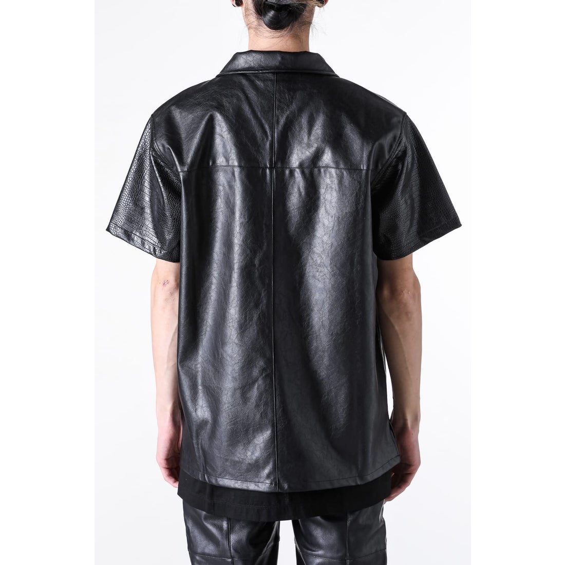 LAST NEST Leather Switching S/S Shirts （Black） - Osaka / Kyoto