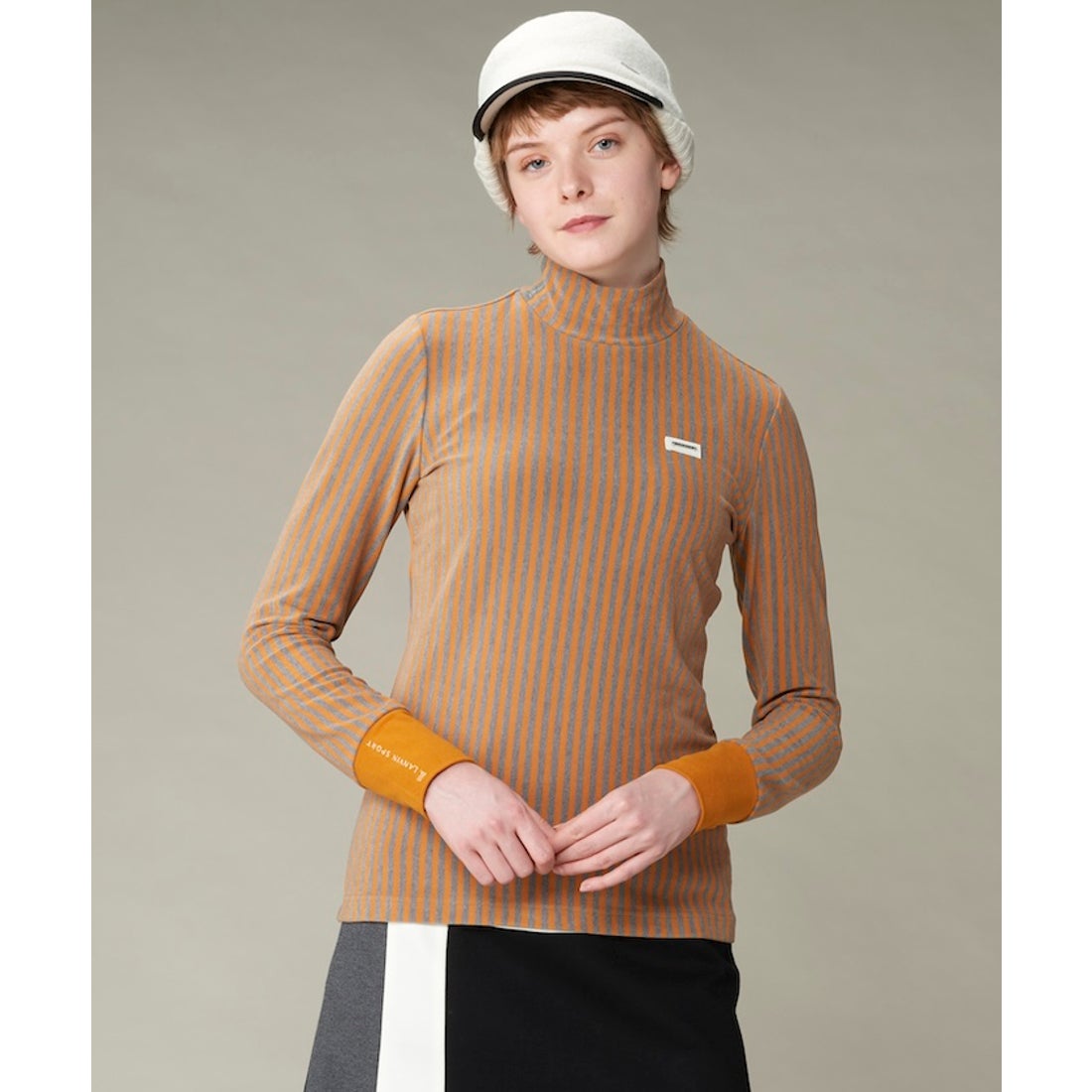 LANVIN SPORT ストライプ柄ハイネックシャツ【ストレッチ】 -デサント