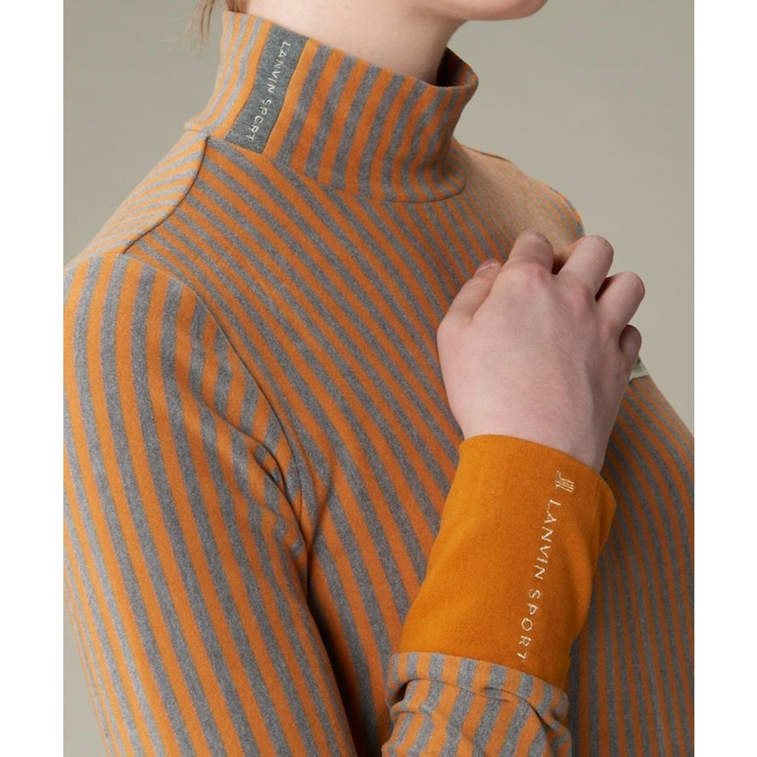 LANVIN SPORT ストライプ柄ハイネックシャツ【ストレッチ】 -デサント