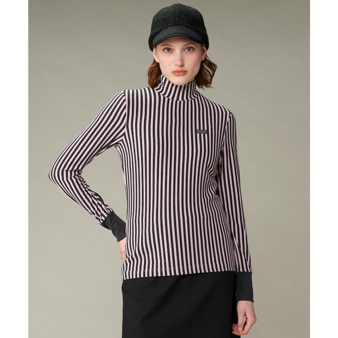 LANVIN SPORT ストライプ柄ハイネックシャツ【ストレッチ】 -デサント