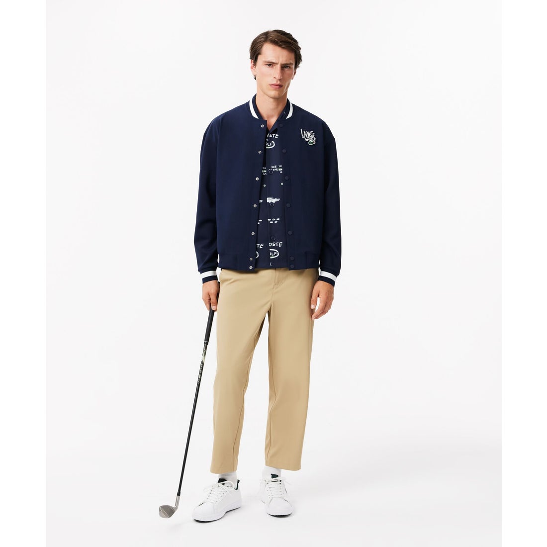 ラコステ LACOSTE ウルトラドライオープンネック総柄シャツ （カーキ