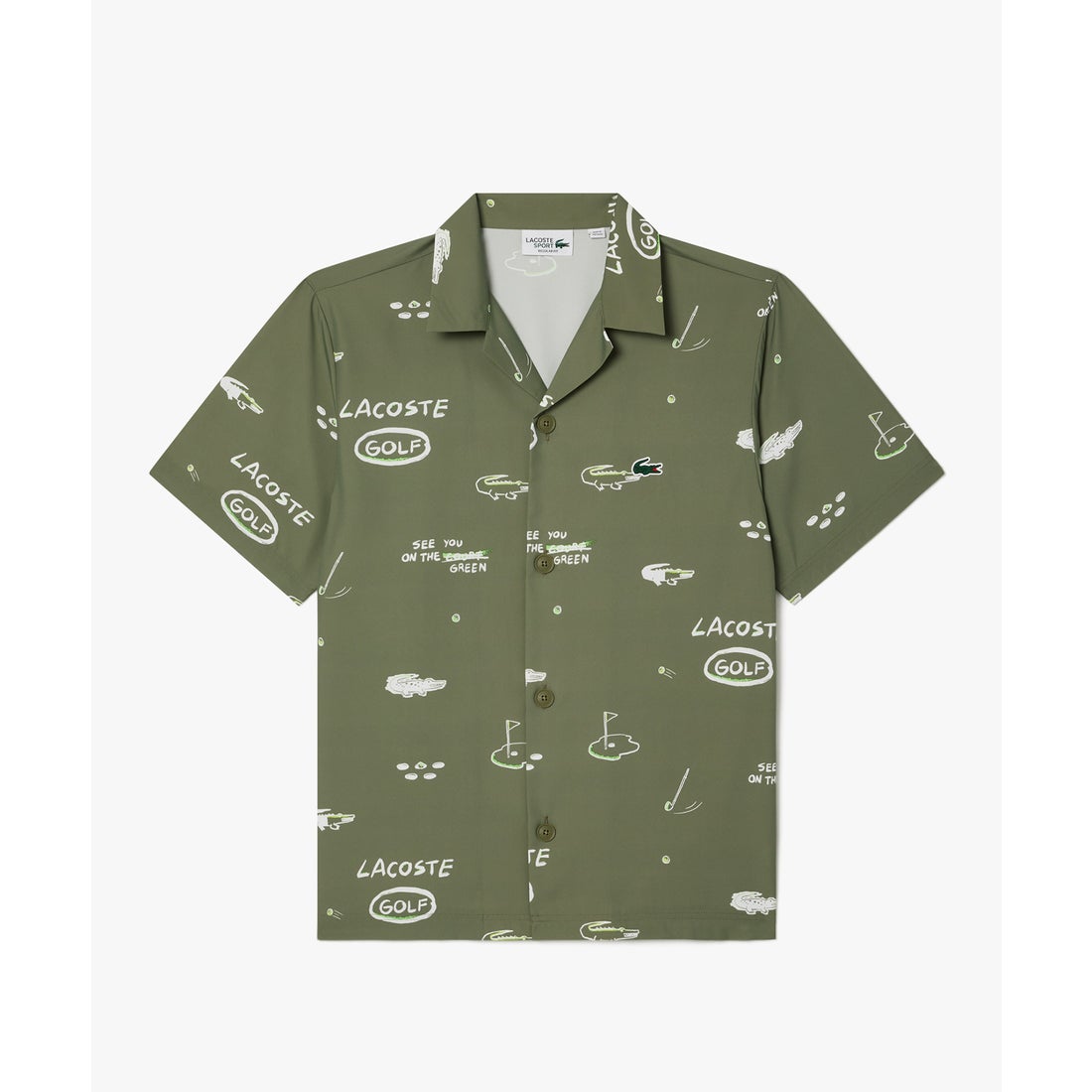 ラコステ LACOSTE ウルトラドライオープンネック総柄シャツ （カーキ