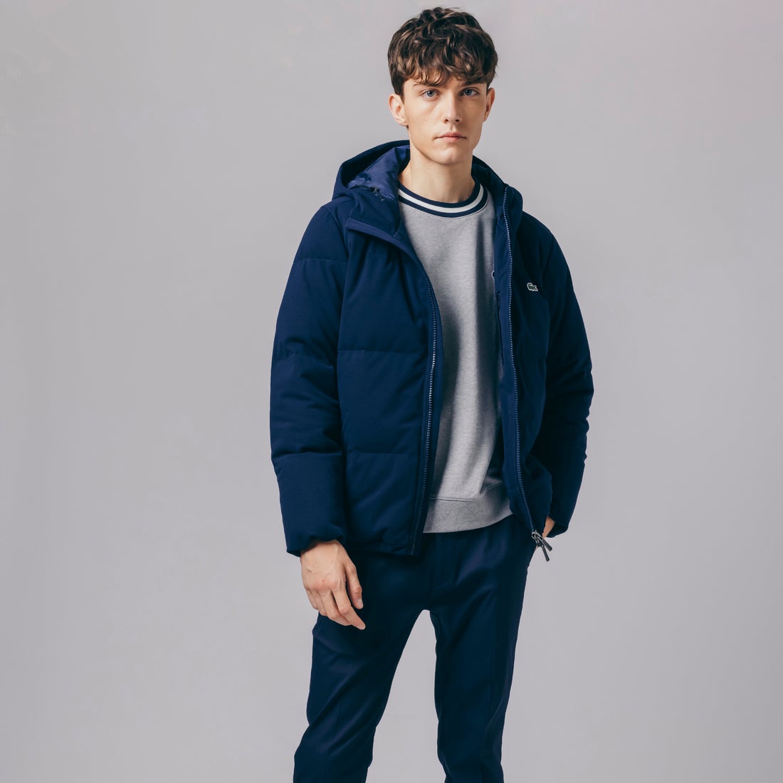 ラコステ LACOSTE ピケダウンジャケット （ネイビー） -アウトレット