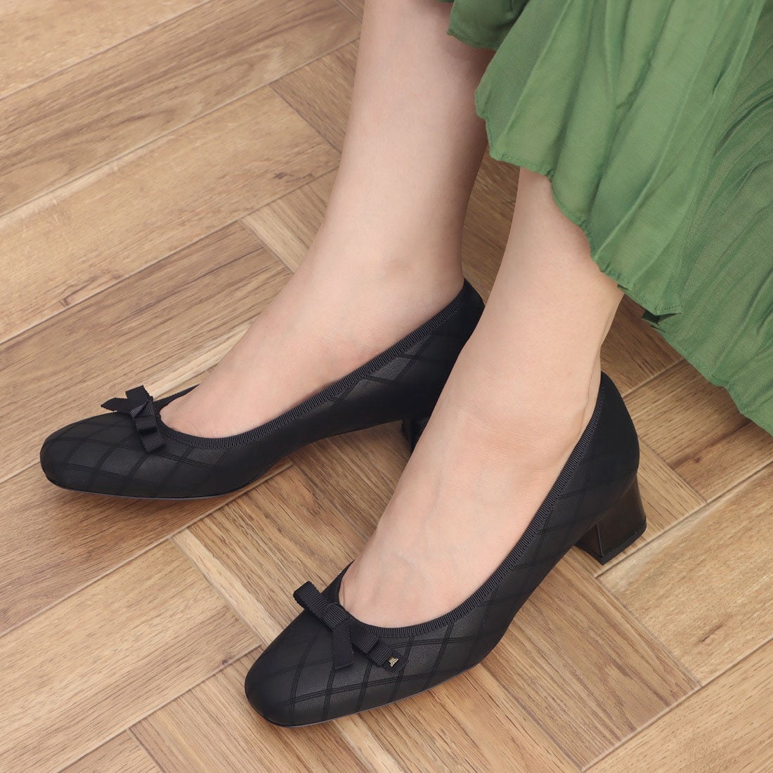 ランバン オン ブルー LANVIN en Bleu スクエアトゥリボンモチーフ