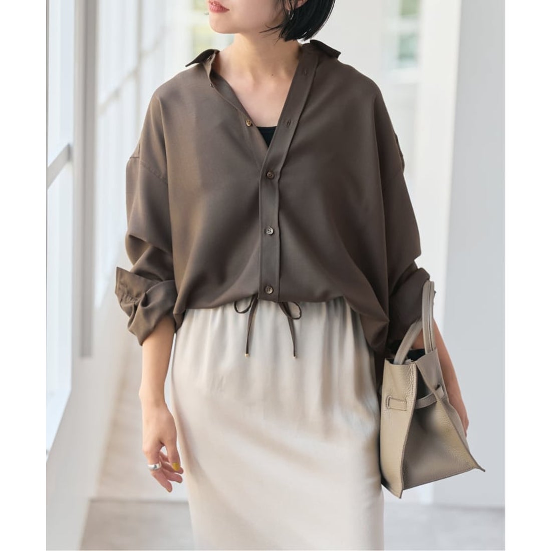 スピック＆スパン Spick & Span ウールライクヘムギャザーシャツ