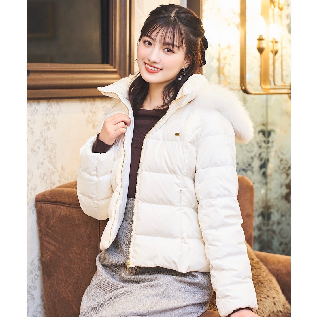 スウィングル SWINGLE FOXファー付エレガンスショートダウンコート