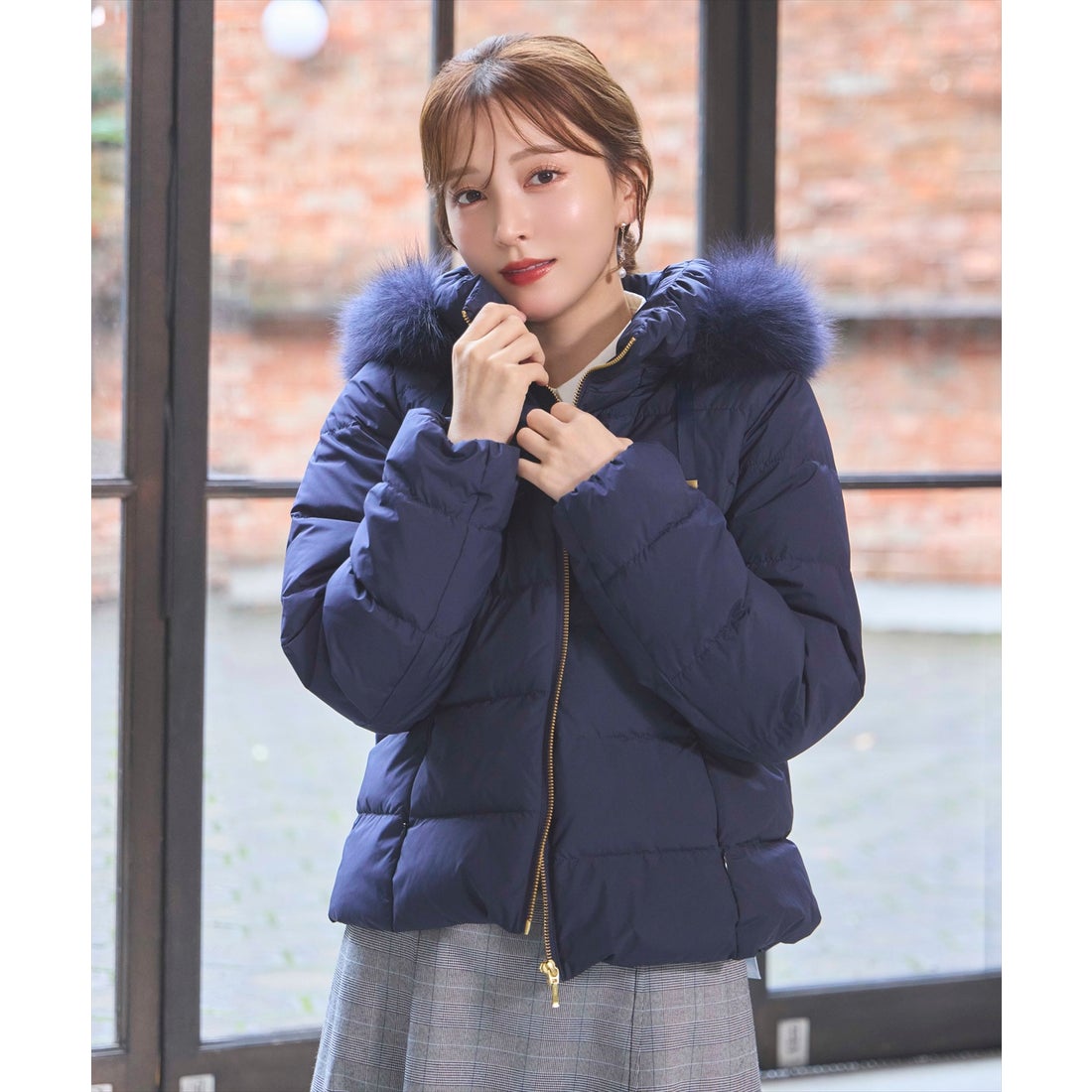 スウィングル SWINGLE FOXファー付エレガンスショートダウンコート