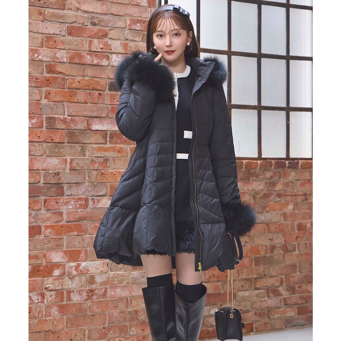 スウィングル SWINGLE FOXファー付ドレスダウンコート （ブラック