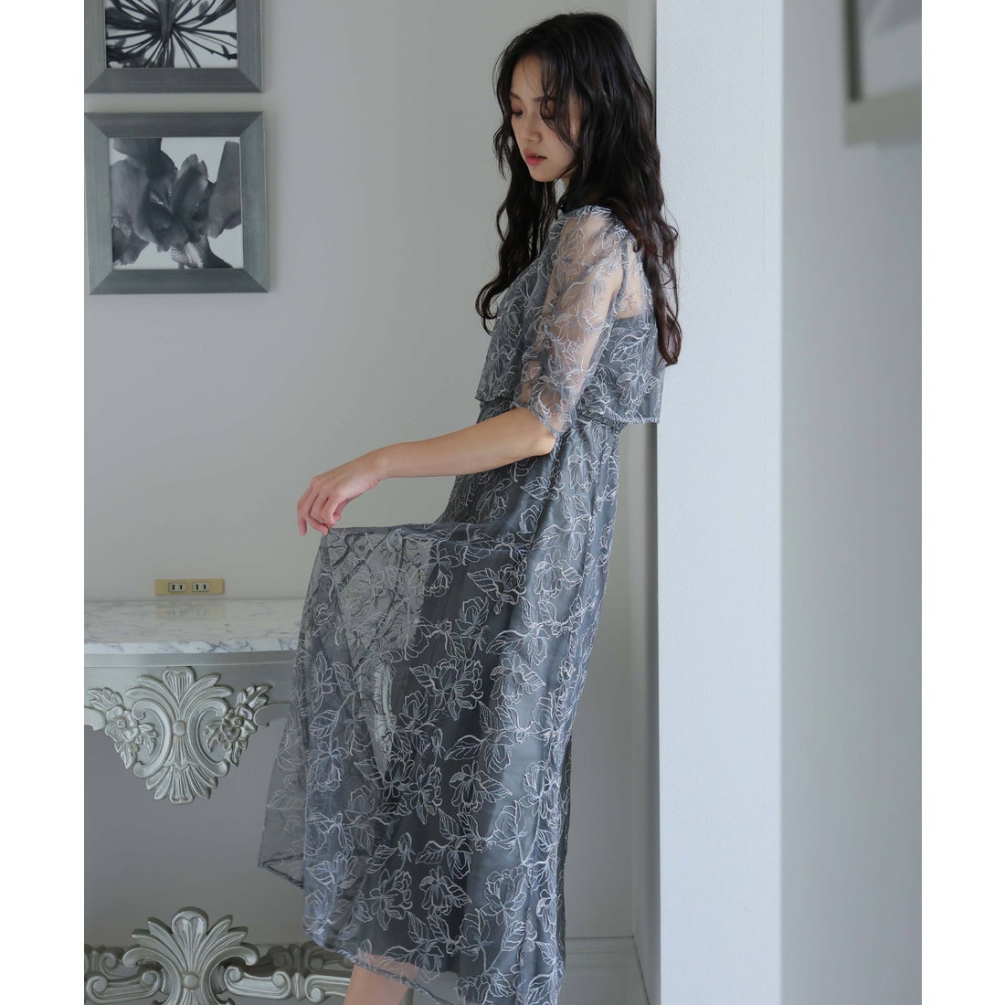 プールヴー PourVous 七分袖&ミモレ丈同窓会トップス付きセレモニー