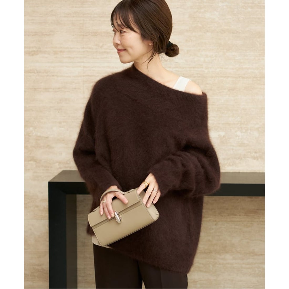 プラージュ Plage Fur Off Neck ニット （ブラウン） - ファッション