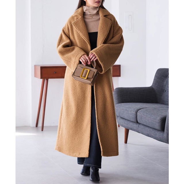 ラナン RANAN ムートンライクボアロングコート （キャメル