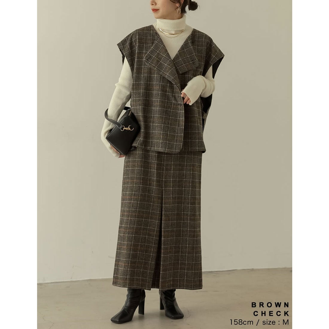 リエディ Re:EDIT ウールタッチ起毛チェック柄ノースリーブジャケット