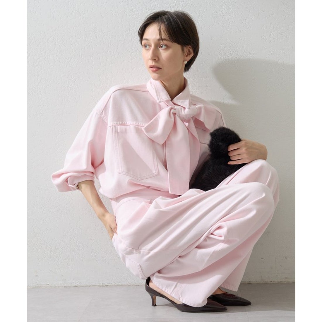 ウィムガゼット Whim Gazette デニムボウタイシャツ （pink） -靴