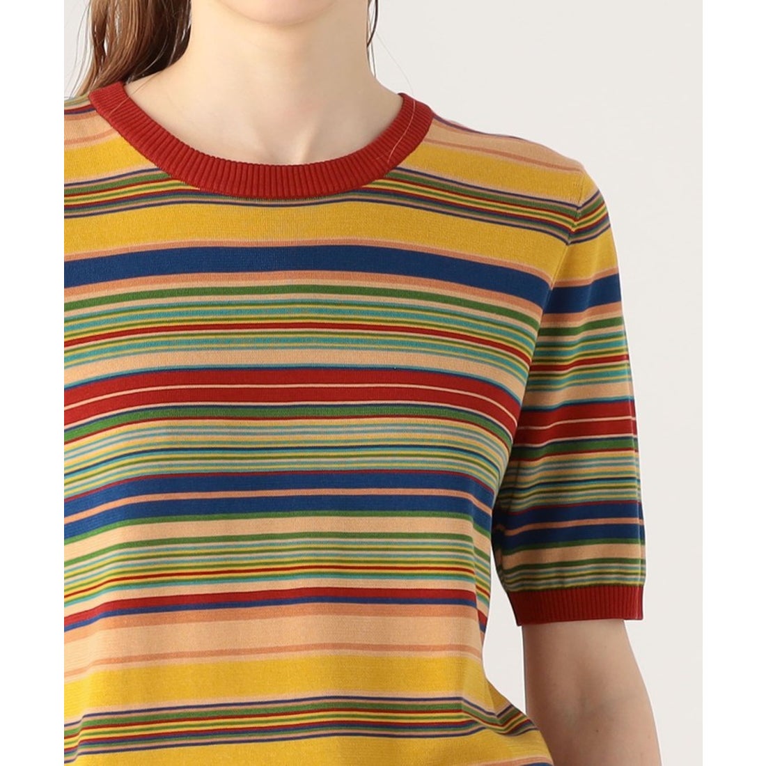 キャバン CABaN CABaN コットン マルチボーダー クルーネックプル