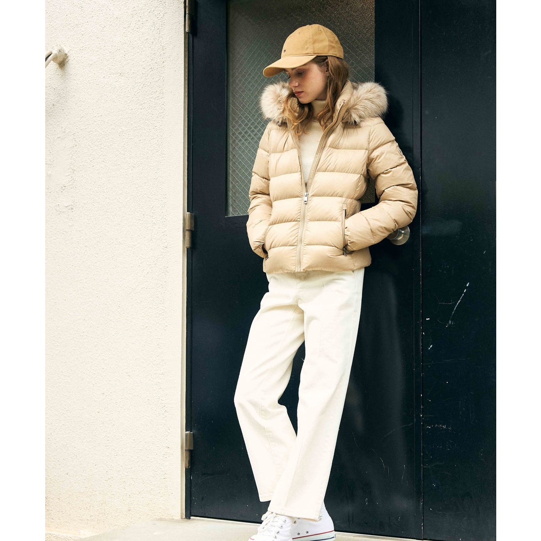 トミー ヒルフィガー TOMMY HILFIGER イミテーションファー付きグロス