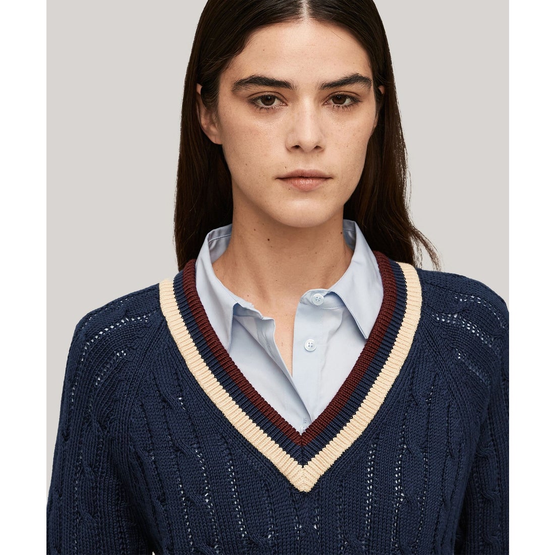 トミー ヒルフィガー TOMMY HILFIGER バーシティケーブルVネック