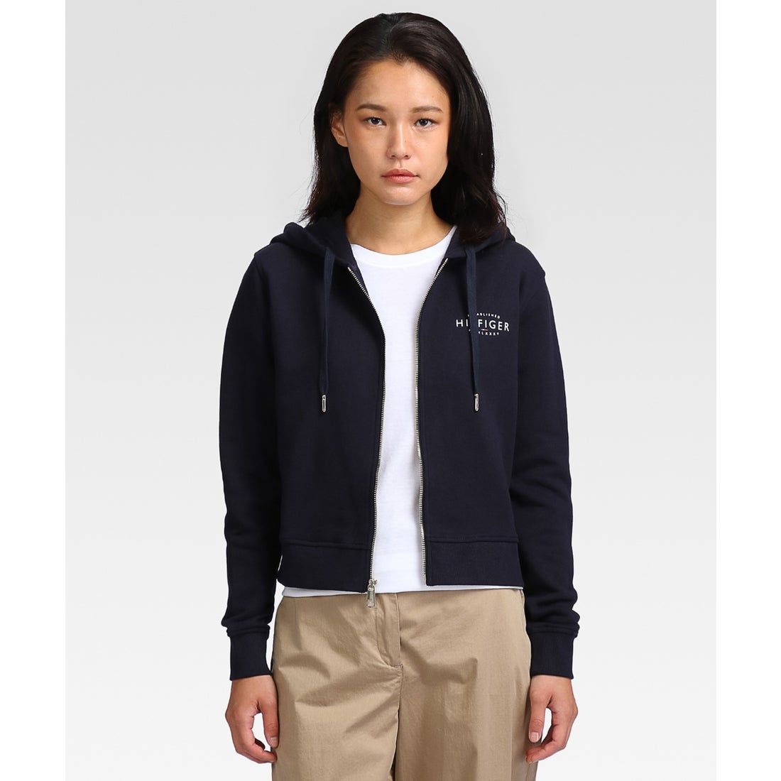 トミー ヒルフィガー TOMMY HILFIGER クロップドジップアップパーカー