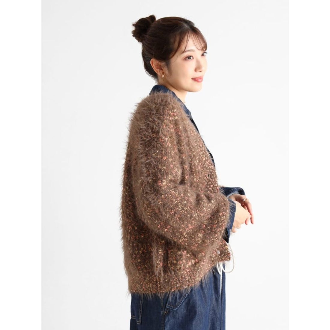 ヴァン Vin ミックスヤーンシャギーニットカーディガン （ブラウン