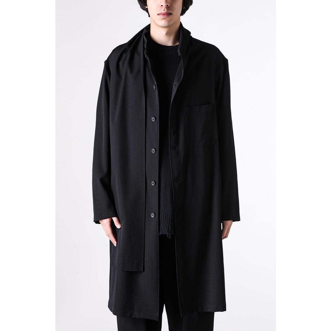Yohji Yamamoto POUR HOMME Coat with a stole （Black） -FASCINATE