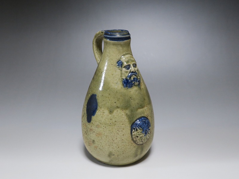 仙遊洞 灰釉 染付 髭徳利