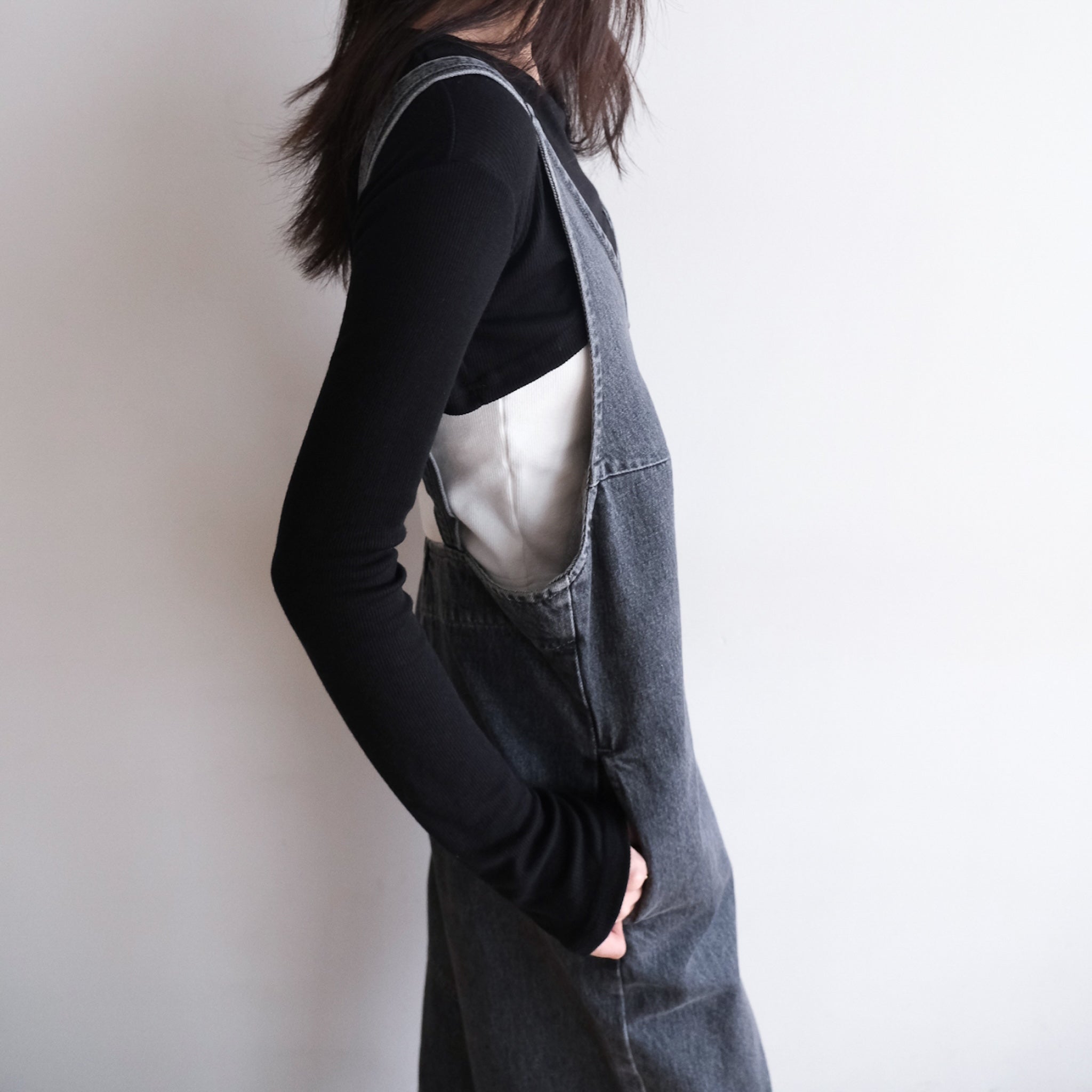 VフロントDenimサロペット