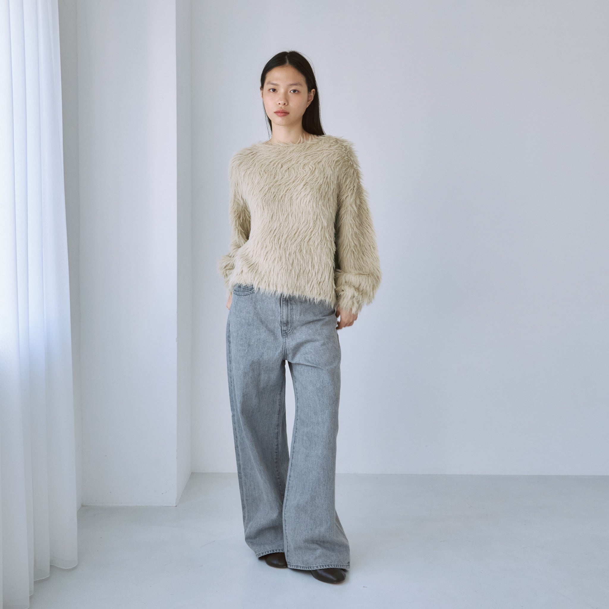 ヘアリーシャギーボートネックトップス