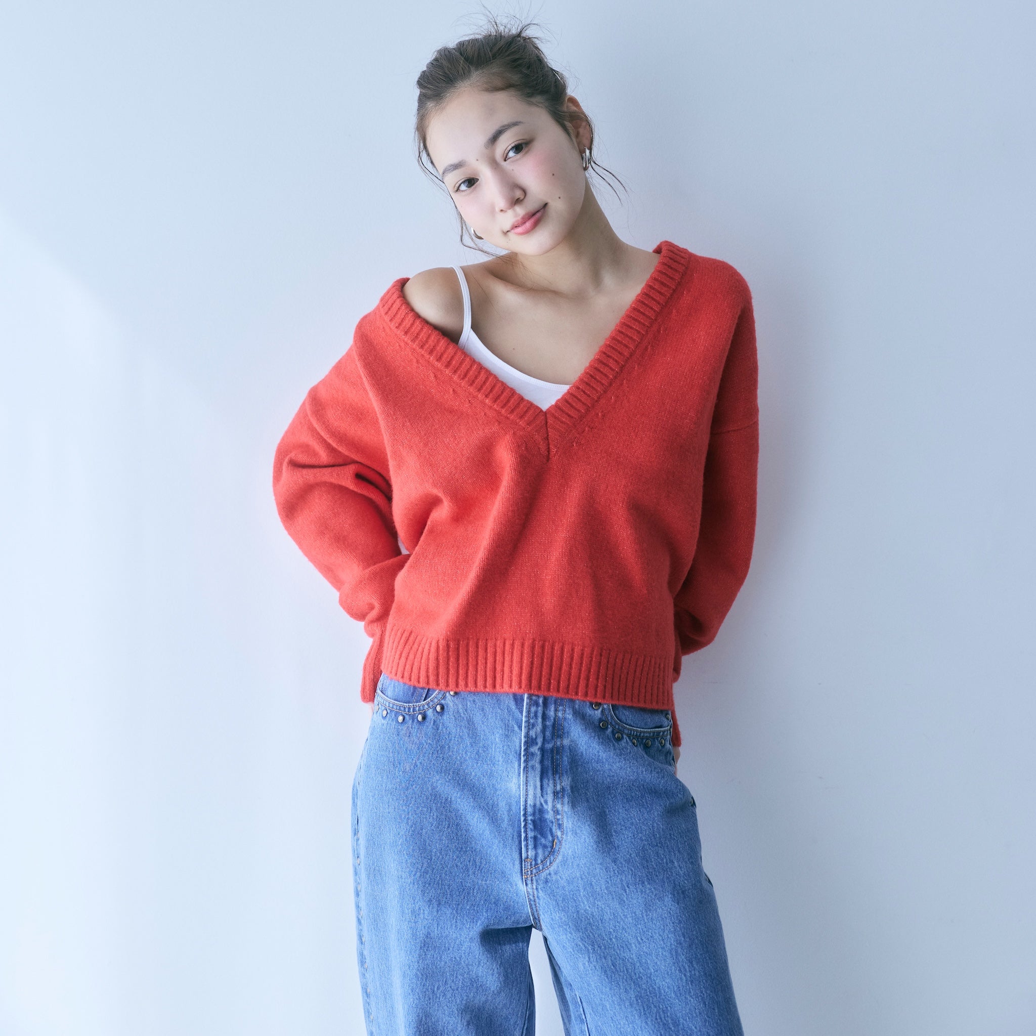 ウールmix Deep Vネックトップス