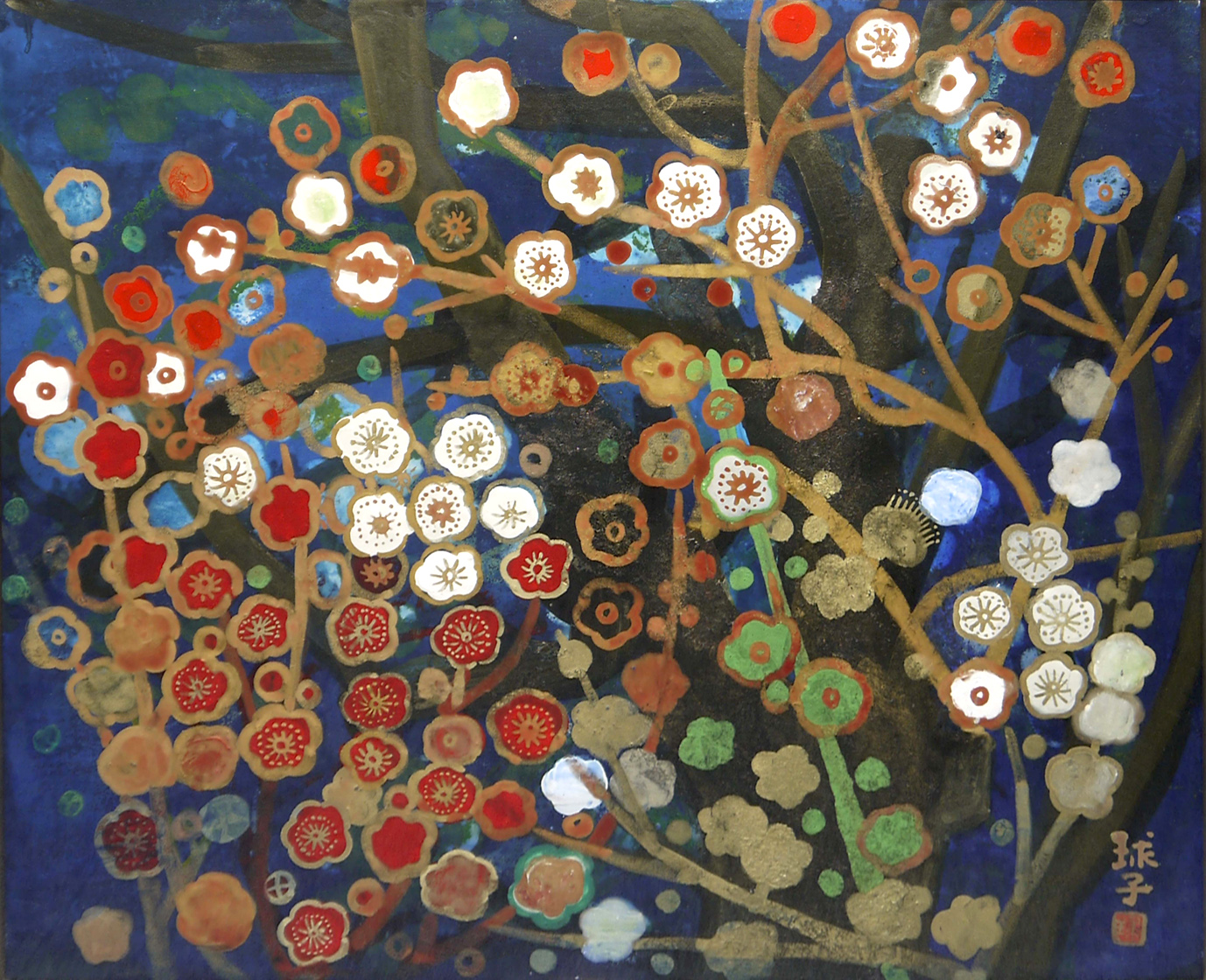 片岡 球子、【春の花と富士】、大判、超希少画集・額装画、状態良好