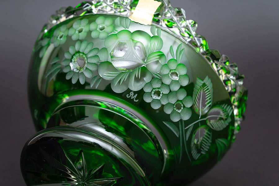 マイセンクリスタル ロンドンフラワー フッテッドボウル（グリーン）を