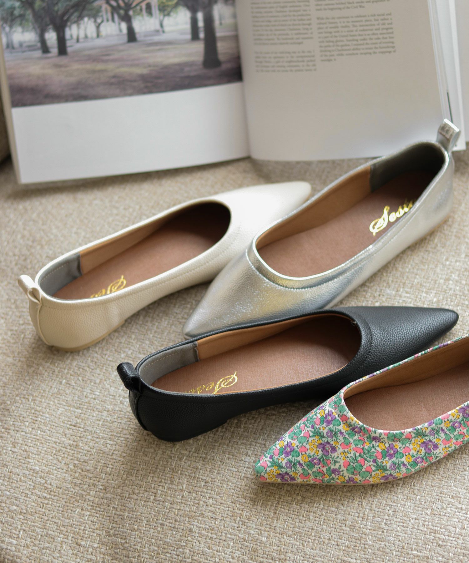 柔らか素材ポインテッドトゥフラットパンプス 一部4月上旬入荷予定