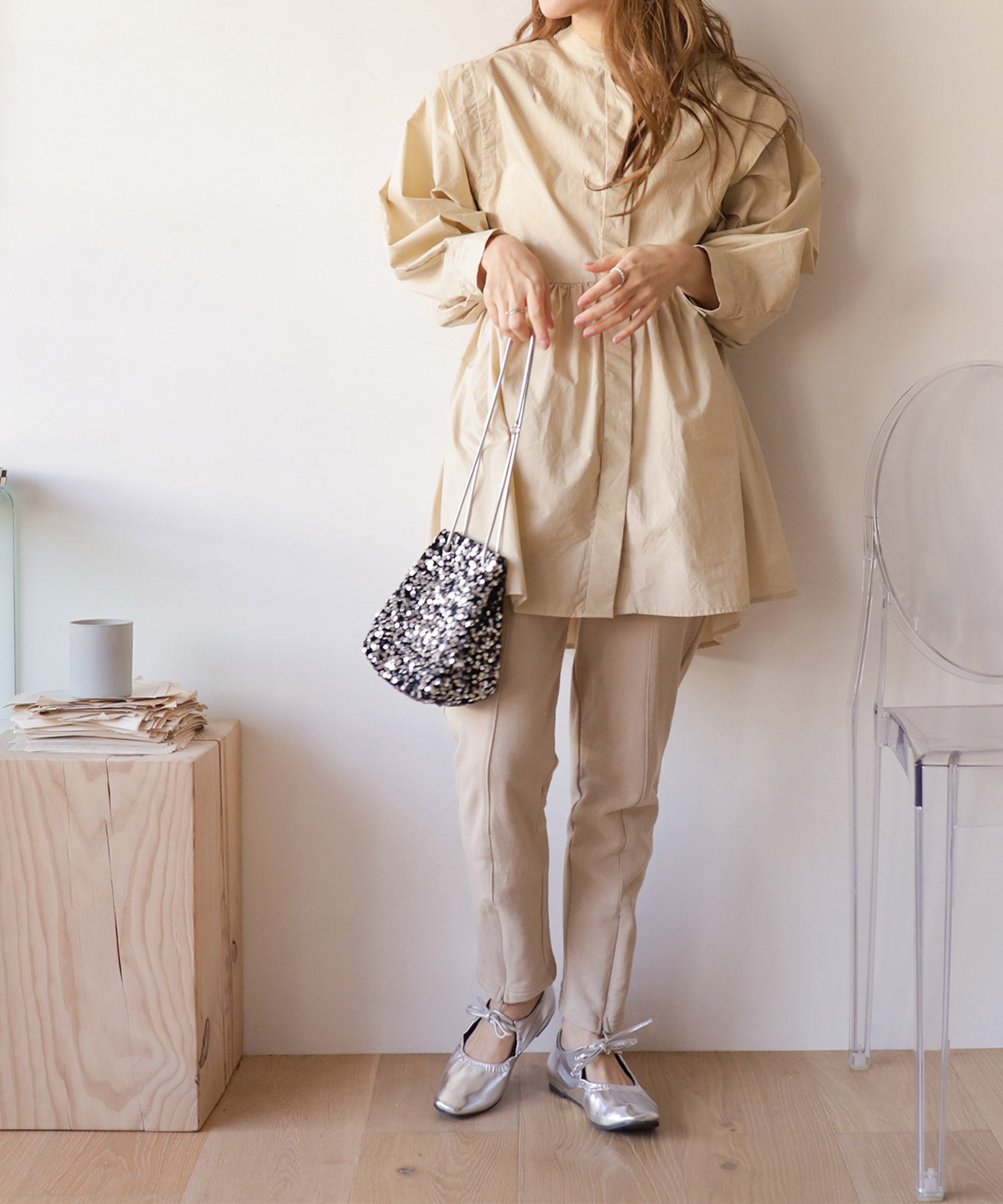 スムース素材レースアップリボンバレエシューズ△返品不可 | SESTO