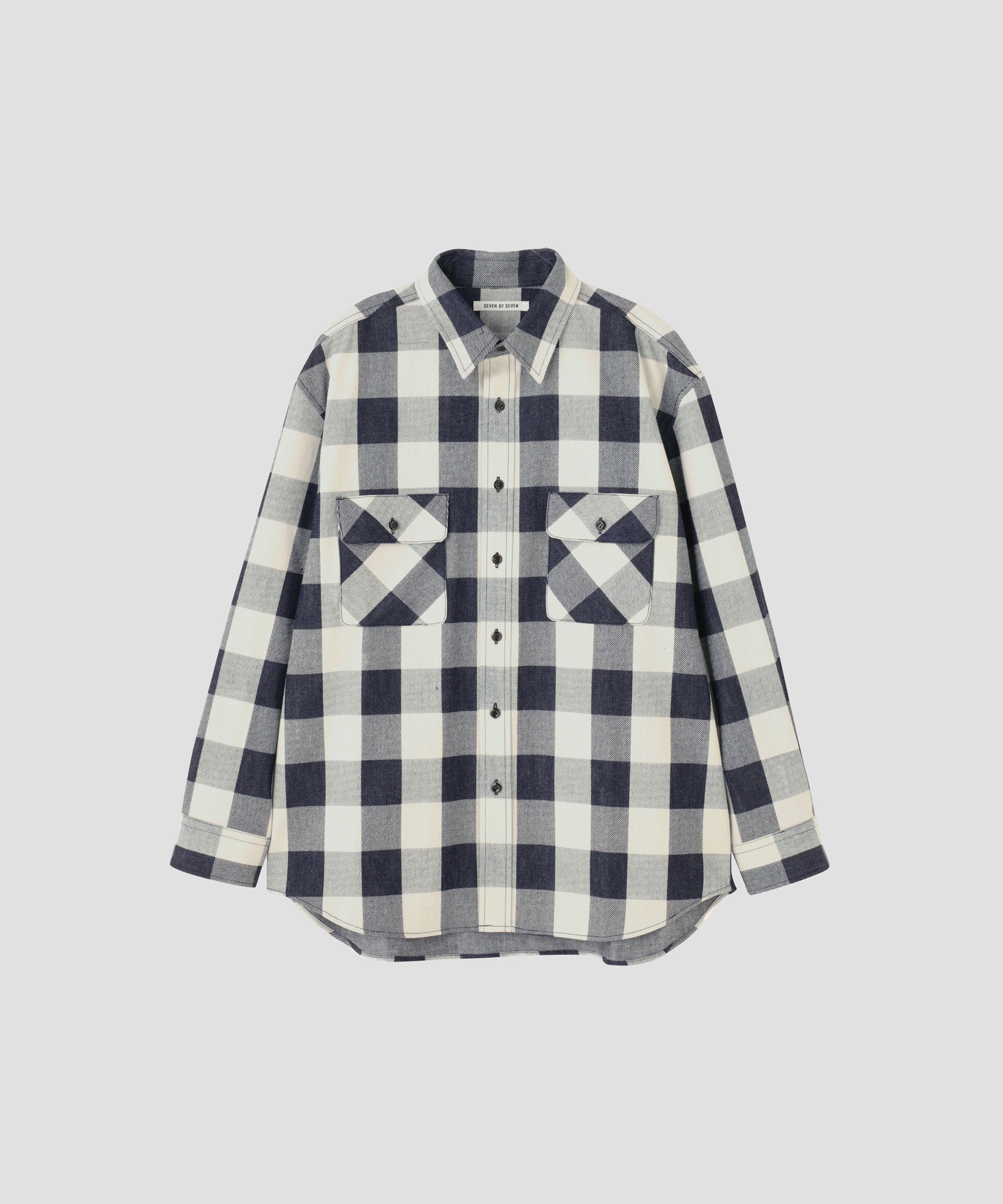 BUFFALO CHECK LOOSE WORK SH L/S - Discharge printing - | SEVEN BY