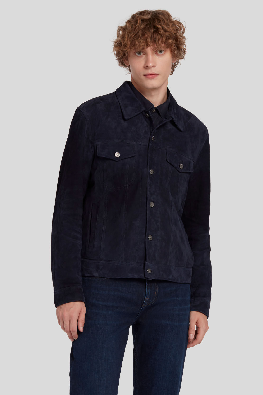 TRUCKER JACKET SUEDE NAVY