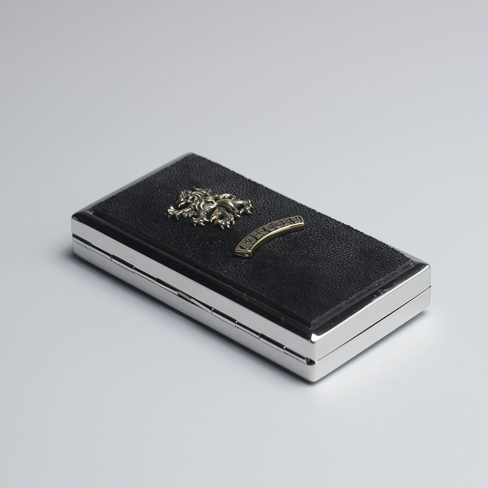 メタルシガレットケース 12本タイプ ブラック エレファントレザー