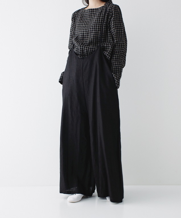 nest Robe ブラックサロペット ブラックリネンワイドサロペット｜nest Robe / CONFECT ONLINE SHOP