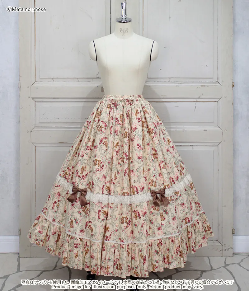 予約】ガーデニングくまちゃんレースロングスカート - スカート