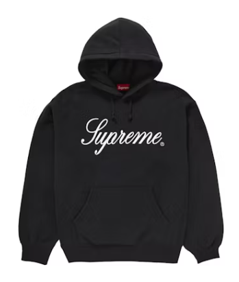 Supreme Embroidered Script Hooded Sweatshirt Black – shoegamemanila