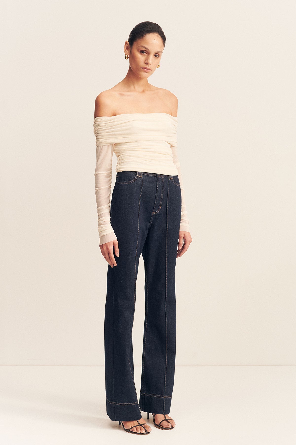 Mira Long Sleeve Off Shoulder Top | Ivory | Tops | Shona Joy