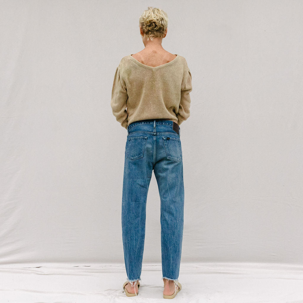 Chimala Selvedge Denim Narrow Tapered Cut in Medium Distress at