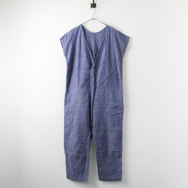 YAMMA ヤンマ産業 会津木綿 フレンチスリーブ Vネックオールインワン
