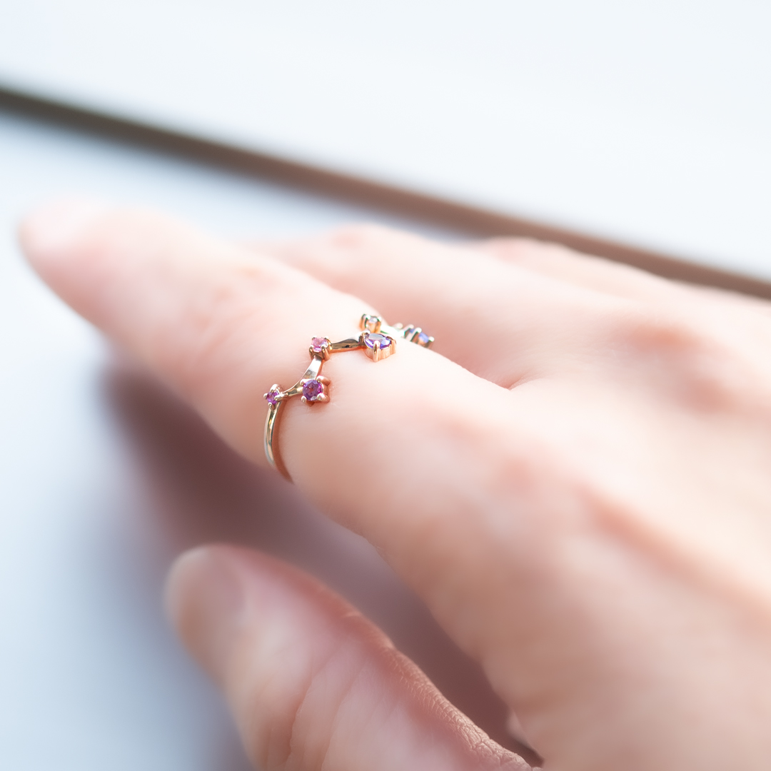 リング K10ピンクゴールド ルビー ロードライトガーネット ピンク