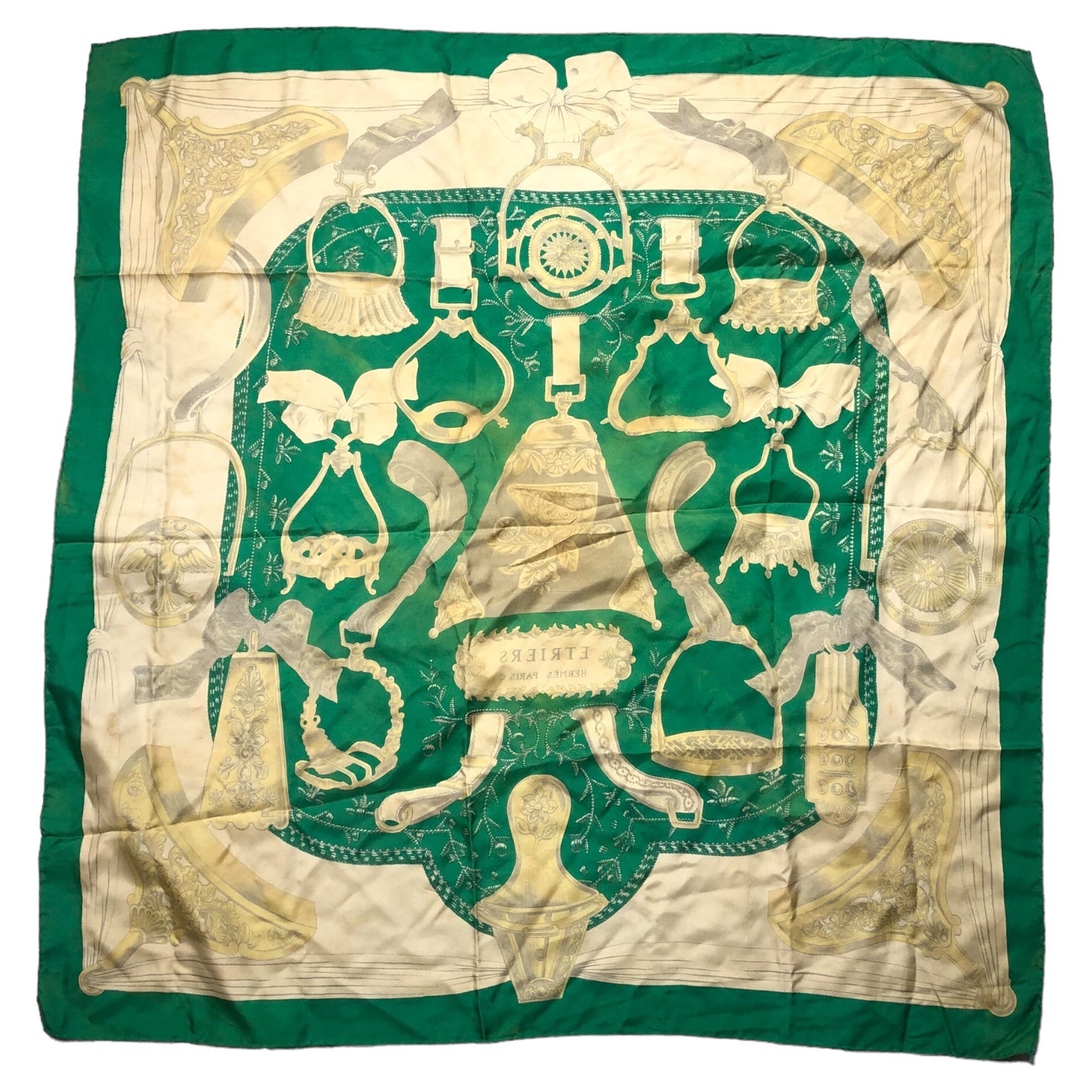 HERMES(エルメス) Carres 90 ”ETRIERS” カレ 90 グリーン×ゴールド 鐙