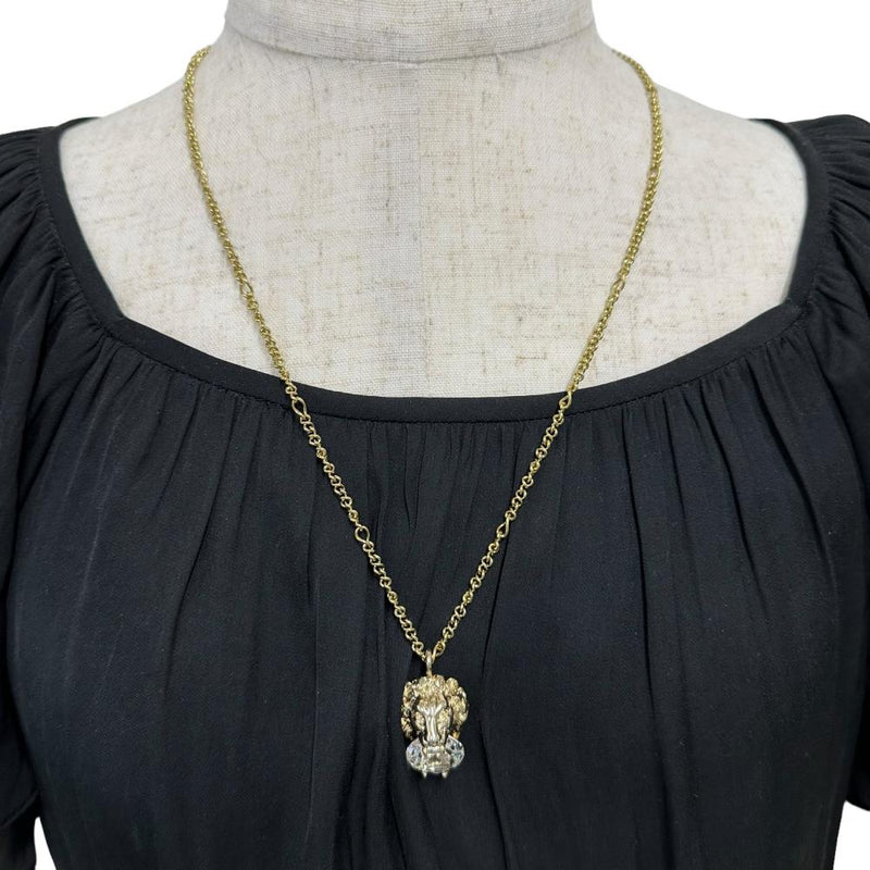 GUCCI/グッチ】 透明石 ネックレス ライオンヘッド GP/クリスタル透明