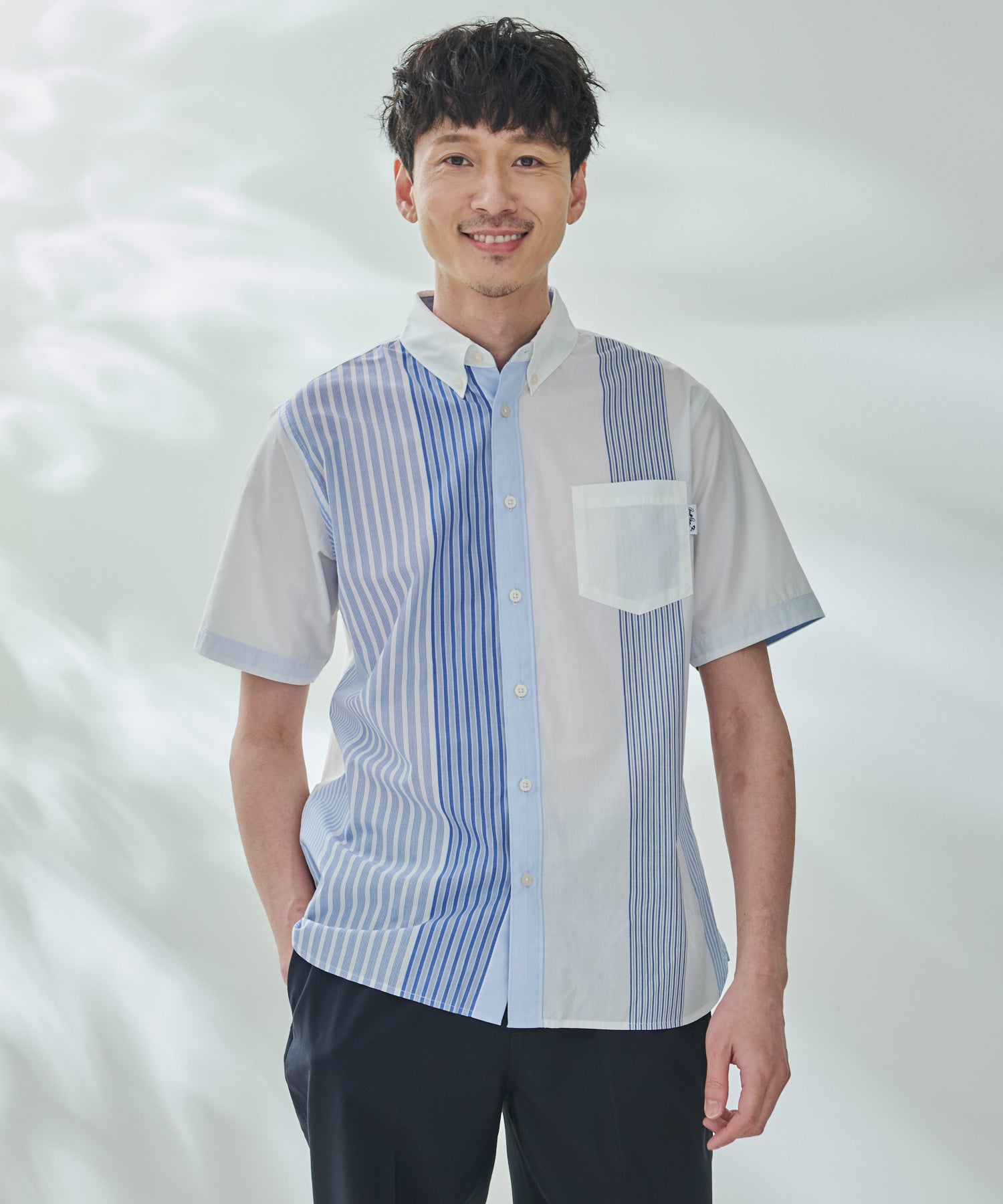 パネルランダムストライプ半袖シャツ（シャツ/ブラウス/メンズ
