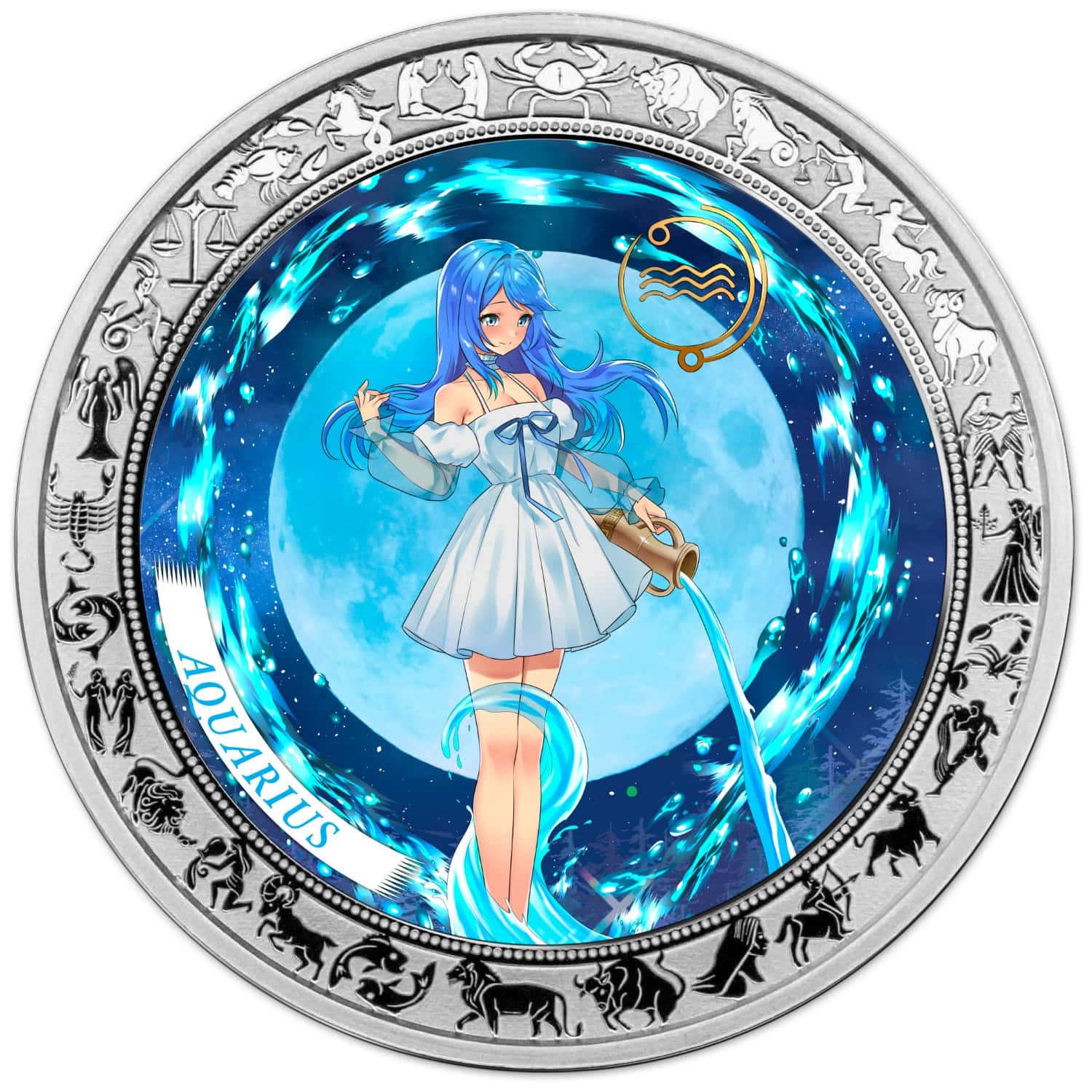 Ghana - 2025 - 5 Cedis - Aquarius Anime Zodiac (Zodiac series) 1oz