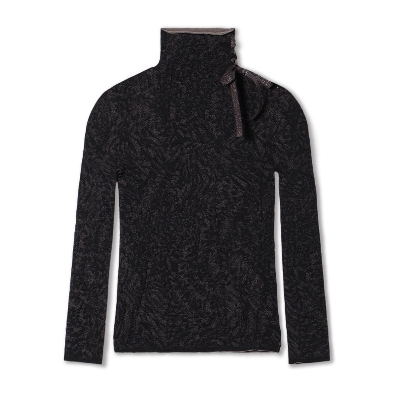 ノーソーイングニット】サイドリボンハイネックニットトップ 商品