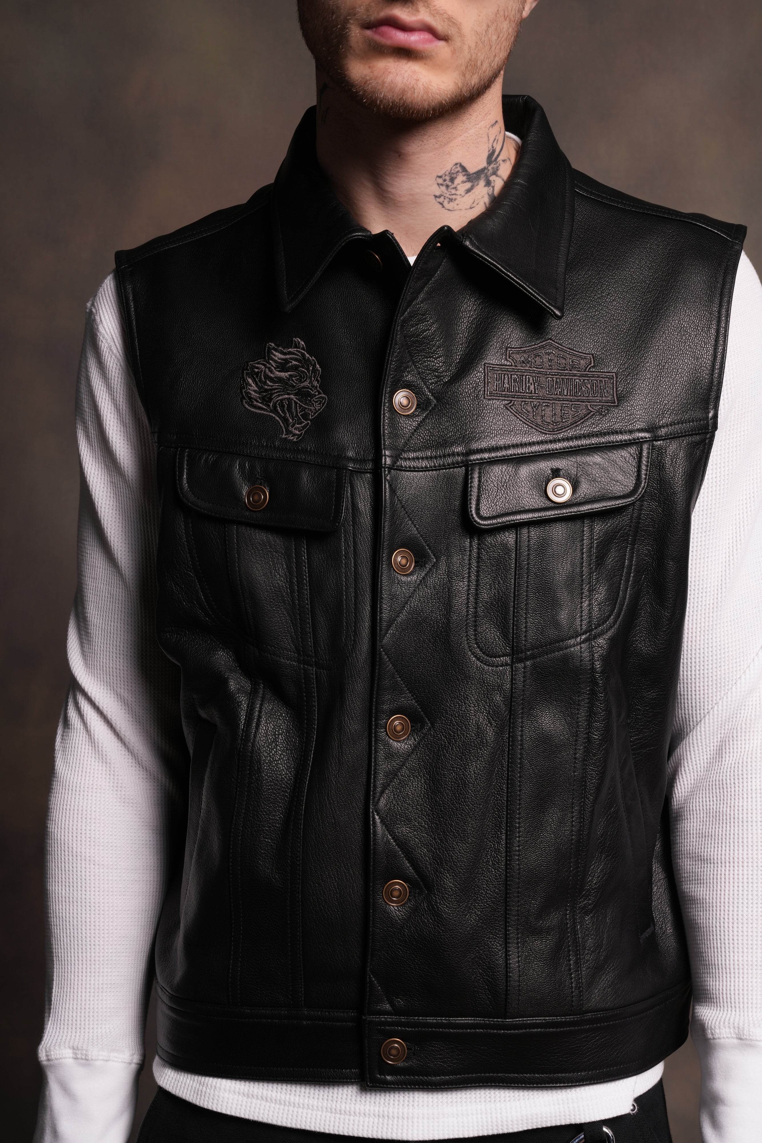 Harley-Davidson Wolves Rowan Genuine Leather Vest in Black – DarcSport