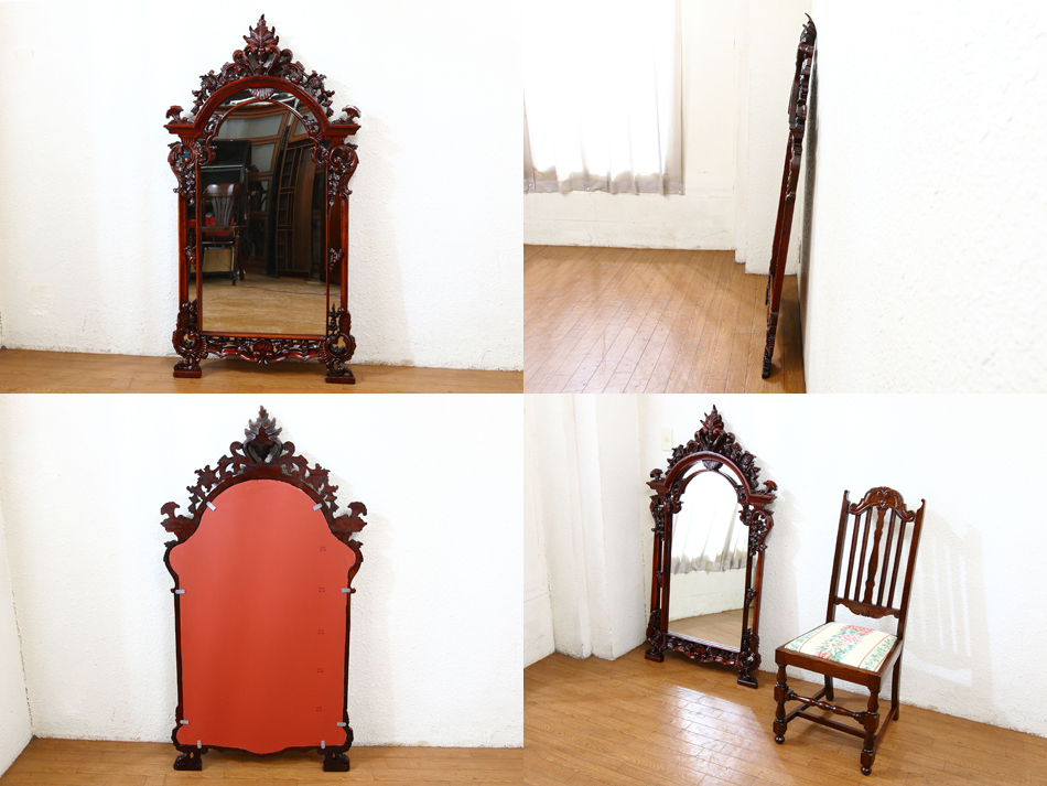 ヴィクトリアンスタイル マホガニーウォールミラー｜アンティーク家具