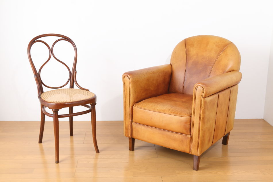 フレンチスタイル ヴィンテージナチュラルレザー クラブチェア